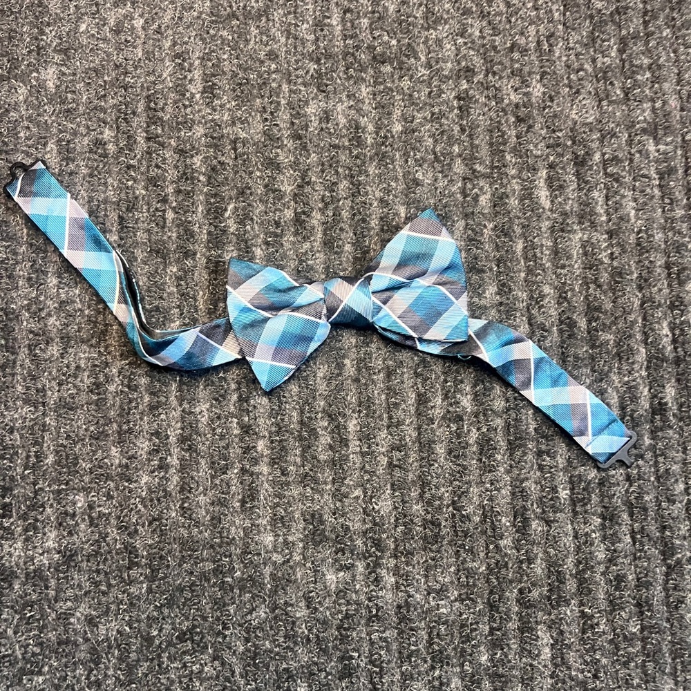 Express Blue and Black Plaid Bow Tie
